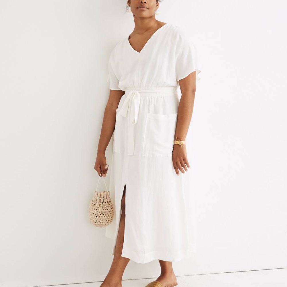 Madewell Linen Blend Dolman Sleeve Tie Waist Midi